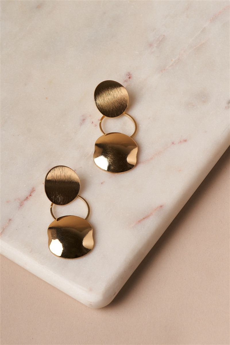 Gold Brushed Disc Earrings